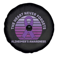 The Heart Never Forgets Alzheimers Support Spare Tire Cover Vintage Sunset Purple Ribbon Graphic