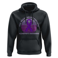 The Heart Never Forgets Alzheimers Support Hoodie Vintage Sunset Purple Ribbon Graphic