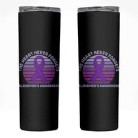 The Heart Never Forgets Alzheimers Support Skinny Tumbler Vintage Sunset Purple Ribbon Graphic