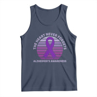 The Heart Never Forgets Alzheimers Support Tank Top Vintage Sunset Purple Ribbon Graphic