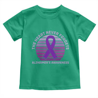 The Heart Never Forgets Alzheimers Support Toddler T Shirt Vintage Sunset Purple Ribbon Graphic