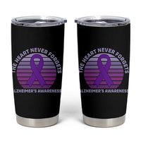 The Heart Never Forgets Alzheimers Support Tumbler Cup Vintage Sunset Purple Ribbon Graphic