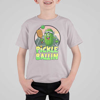 Funny Pickleball Lover T Shirt For Kid Pickle Ballin Quote - Wonder Print Shop
