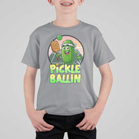 Funny Pickleball Lover T Shirt For Kid Pickle Ballin Quote - Wonder Print Shop