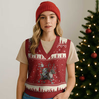 Funny Snowman Headless Horseman V-Neck Knit Sweater Vest Xmas Halloween Gift - Wonder Print Shop