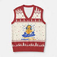 Hanukkah DJ Challah And Dreidel V-Neck Knit Sweater Vest Funny Jewish Gift - Wonder Print Shop