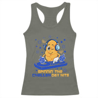 Hanukkah DJ Challah And Dreidel Racerback Tank Top Funny Jewish Gift - Wonder Print Shop