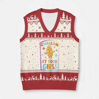 Funny Hanukkah Challah At Ya Girl V-Neck Knit Sweater Vest Jewish Chanukah Bread Gift - Wonder Print Shop