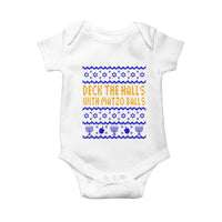 Funny Ugly Hanukkah Baby Onesie Deck The Halls With Matzo Balls Jewish Gift - Wonder Print Shop
