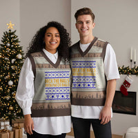 Funny Ugly Hanukkah V-Neck Knit Sweater Vest Deck The Halls With Matzo Balls Jewish Gift - Wonder Print Shop