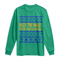 Funny Ugly Hanukkah Long Sleeve Shirt Deck The Halls With Matzo Balls Jewish Gift - Wonder Print Shop