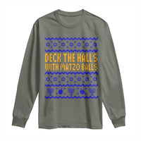 Funny Ugly Hanukkah Long Sleeve Shirt Deck The Halls With Matzo Balls Jewish Gift - Wonder Print Shop