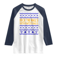 Funny Ugly Hanukkah Raglan Shirt Deck The Halls With Matzo Balls Jewish Gift - Wonder Print Shop