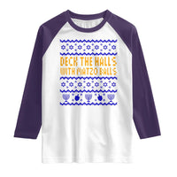 Funny Ugly Hanukkah Raglan Shirt Deck The Halls With Matzo Balls Jewish Gift - Wonder Print Shop