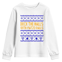 Funny Ugly Hanukkah Youth Sweatshirt Deck The Halls With Matzo Balls Jewish Gift - Wonder Print Shop