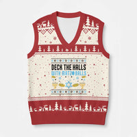 Deck The Halls With Matzo Balls V-Neck Knit Sweater Vest Funny Ugly Jewish Holiday Gift - Wonder Print Shop