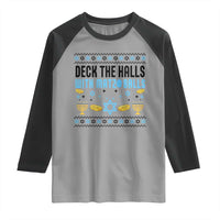 Deck The Halls With Matzo Balls Raglan Shirt Funny Ugly Jewish Holiday Gift - Wonder Print Shop
