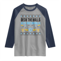 Deck The Halls With Matzo Balls Raglan Shirt Funny Ugly Jewish Holiday Gift - Wonder Print Shop