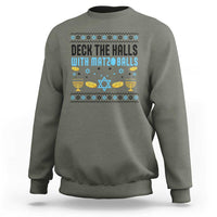 Deck The Halls With Matzo Balls Sweatshirt Funny Ugly Jewish Holiday Gift - Wonder Print Shop