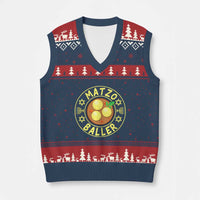 Funny Hanukkah Food Lover Gift V-Neck Knit Sweater Vest Matzo Baller - Wonder Print Shop