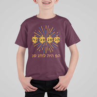 Hanukkah Dreidel Hebrew Quote T Shirt For Kid Nes Gadol Haya Po Jewish Gift - Wonder Print Shop