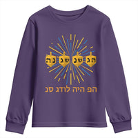 Hanukkah Dreidel Hebrew Quote Youth Sweatshirt Nes Gadol Haya Po Jewish Gift - Wonder Print Shop