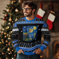 Starry Night Inspired Hanukkah Ugly Sweater Funny Llama Jewish Holiday Gift - Wonder Print Shop