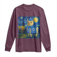 Starry Hanukkah Night Long Sleeve Shirt Funny Llama Jewish Holiday Gift - Wonder Print Shop
