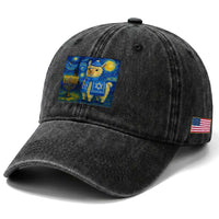 Starry Hanukkah Night Washed Cotton Baseball Cap Funny Llama Jewish Holiday Gift