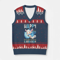 Funny Happy Llamakkah V-Neck Knit Sweater Vest Cute Llama Jewish Holiday Gift - Wonder Print Shop