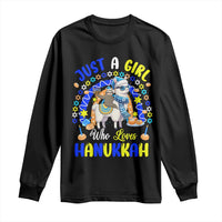 A Girl Loves Hanukkah Long Sleeve Shirt Funny Sloth On Llama Jewish Holiday Gift - Wonder Print Shop
