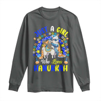 A Girl Loves Hanukkah Long Sleeve Shirt Funny Sloth On Llama Jewish Holiday Gift - Wonder Print Shop