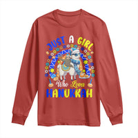 A Girl Loves Hanukkah Long Sleeve Shirt Funny Sloth On Llama Jewish Holiday Gift - Wonder Print Shop