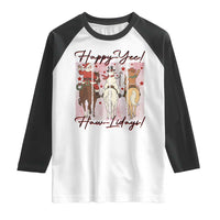 Western Christmas Horse Rider Raglan Shirt Happy Yee Haw Lidays - Wonder Print Shop