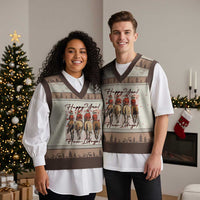 Happy Yee Haw Lidays V-Neck Knit Sweater Vest Western Xmas Horse Rider Cowgirl Gift - Wonder Print Shop