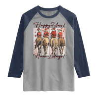 Happy Yee Haw Lidays Raglan Shirt Western Christmas Horse Rider Cowgirl Gift - Wonder Print Shop