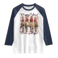 Happy Yee Haw Lidays Raglan Shirt Western Christmas Horse Rider Cowgirl Gift - Wonder Print Shop