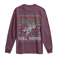 All I Want For Christmas Is Bull Riding Long Sleeve Shirt Skeleton Cowboy Ugly Sweater Gift - Wonder Print Shop