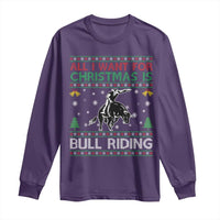 Western Bull Riding All I Want For Christmas Ugly Sweater Gift Long Sleeve Shirt - Wonder Print Shop