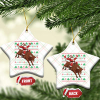 Funny Black Santa Riding Bull Ceramic Ornament Ugly Christmas Sweater Gift - Wonder Print Shop