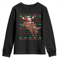 Funny Black Santa Riding Bull Youth Sweatshirt Ugly Christmas Sweater Gift - Wonder Print Shop