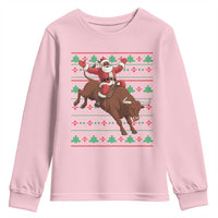 Funny Black Santa Riding Bull Youth Sweatshirt Ugly Christmas Sweater Gift - Wonder Print Shop