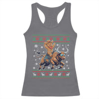 Funny Gingerbread Man Riding Bull Racerback Tank Top Cowboy Western Rodeo Christmas Gift - Wonder Print Shop