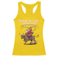 Merry Buckin Christmas Racerback Tank Top Black Santa Western Rodeo Gift - Wonder Print Shop