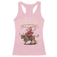 Merry Buckin Christmas Racerback Tank Top Black Santa Western Rodeo Gift - Wonder Print Shop