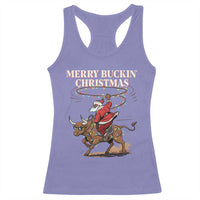 Merry Buckin Christmas Racerback Tank Top Black Santa Western Rodeo Gift - Wonder Print Shop