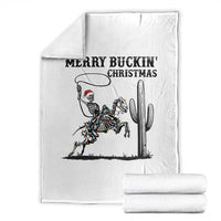 Merry Buckin Christmas Throw Blanket Funny Skeleton Santa Horse Rider - Wonder Print Shop