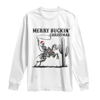 Merry Buckin Christmas Long Sleeve Shirt Funny Skeleton Santa Horse Rider - Wonder Print Shop