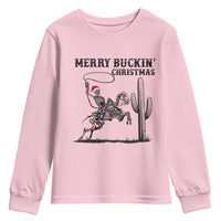 Merry Buckin Christmas Youth Sweatshirt Funny Skeleton Santa Horse Rider - Wonder Print Shop