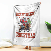 Western Black Santa Merry Buckin Christmas Throw Blanket Funny Rodeo - Wonder Print Shop
